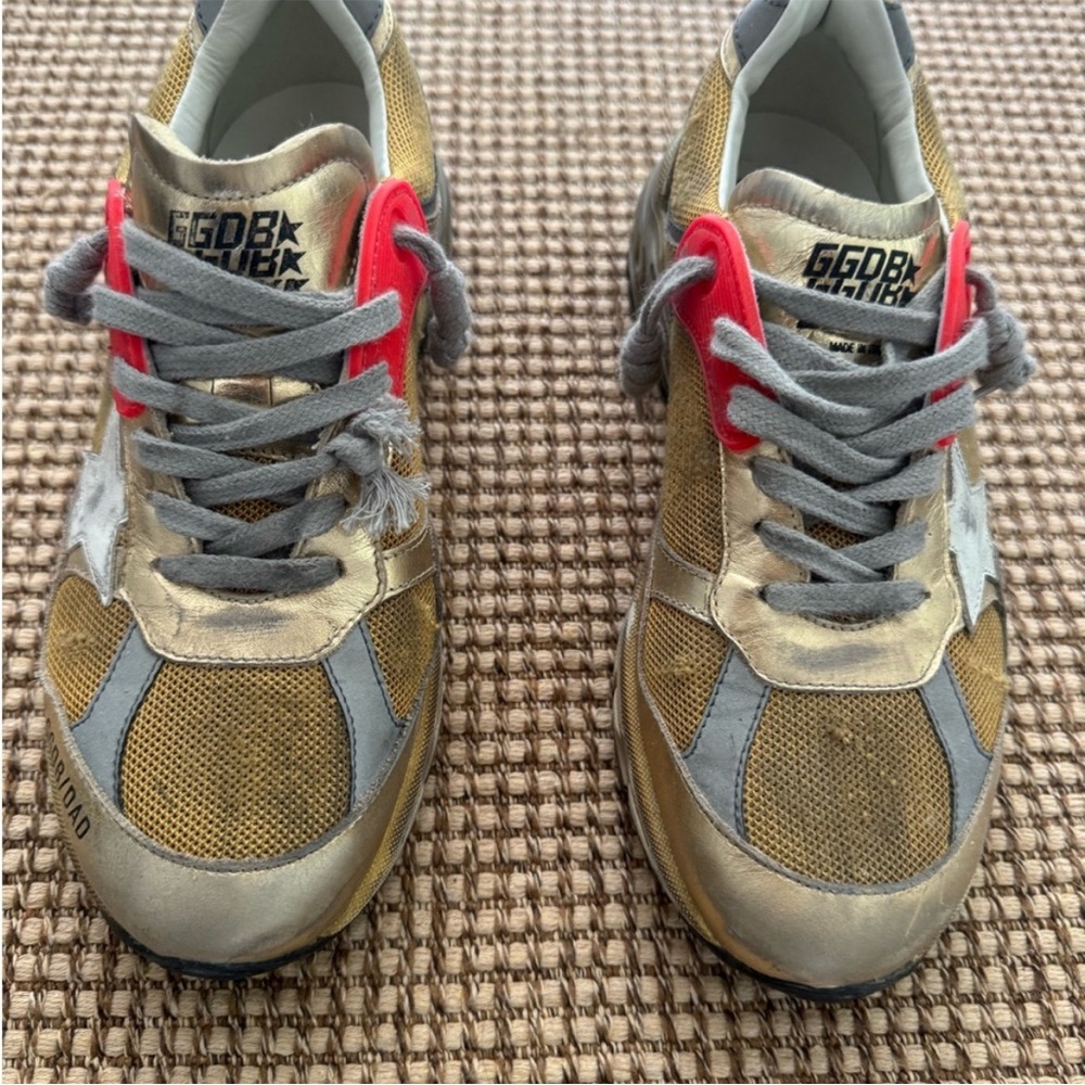 Golden Goose Metallic Gold and Gray Sneakers
